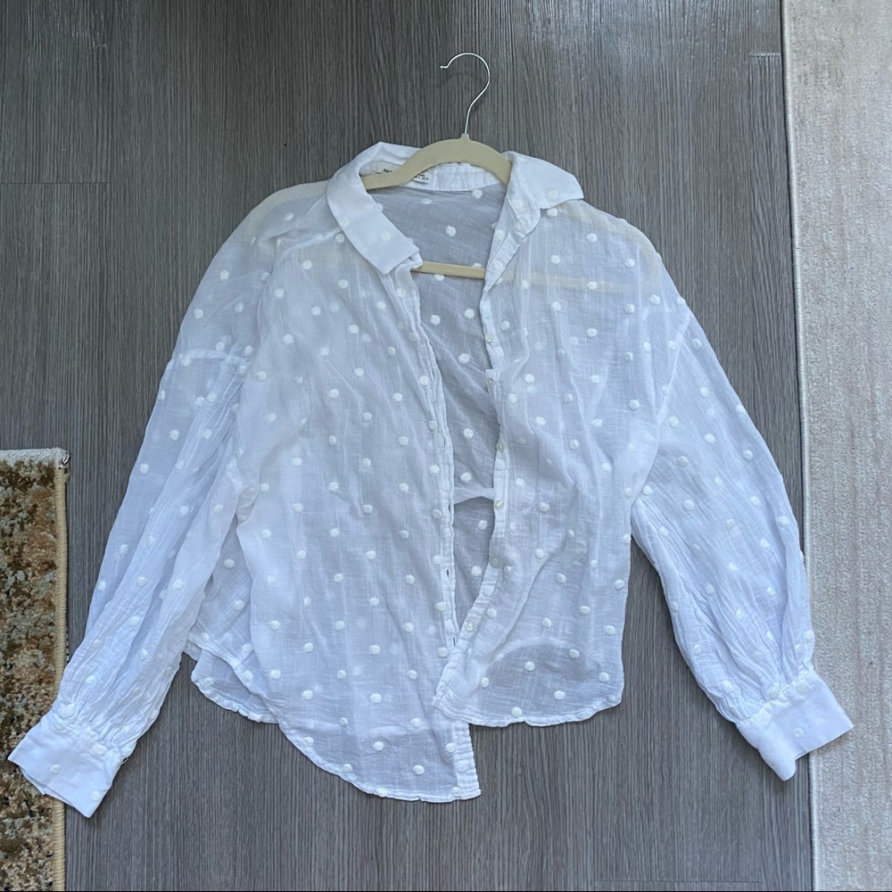 Pull & Bear Sheer polka dot white button down